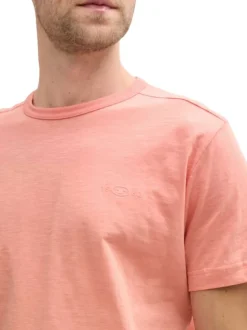 T-shirt en coton rose pâle uni à coupe droite avec col rond et manches courtes
