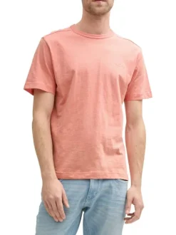 T-shirt en coton rose pâle uni à coupe droite avec col rond et manches courtes