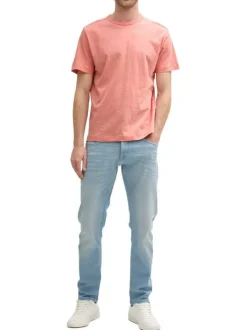 T-shirt en coton rose pâle uni à coupe droite avec col rond et manches courtes