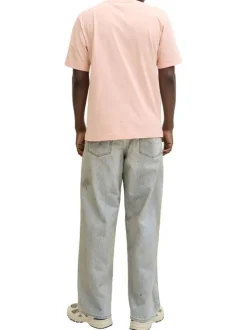 T-shirt en coton rose pourvu d'un col rond et de manches courtes