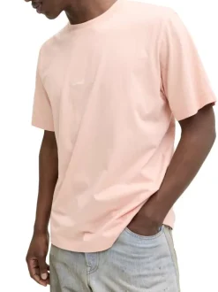 T-shirt en coton rose pourvu d'un col rond et de manches courtes