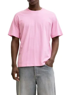 T-shirt en coton rose pourvu d'une coupe droite et d'un col rond