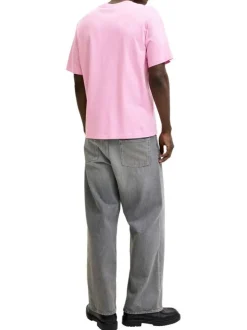T-shirt en coton rose pourvu d'une coupe droite et d'un col rond