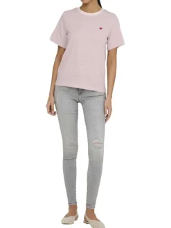 T-shirt en coton rose à rayures avec une coupe droite et un col rond