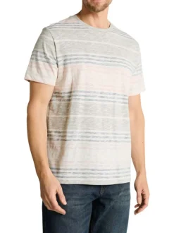 T-shirt en coton rose à rayures pourvu de manches courtes et d'un col rond