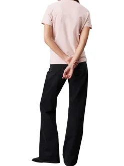 T-shirt en coton rose uni avec une coupe droite à col rond et logo iconique