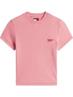 T-shirt en coton rose uni avec une coupe droite et un col rond