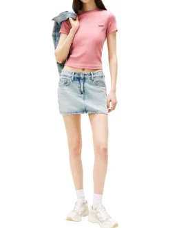 T-shirt en coton rose uni avec une coupe droite et un col rond