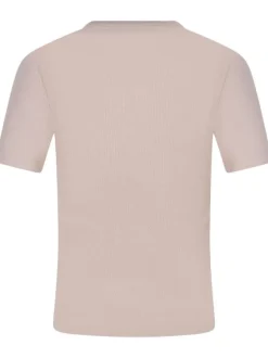 T-shirt en coton rose uni avec une coupe droite et un col rond