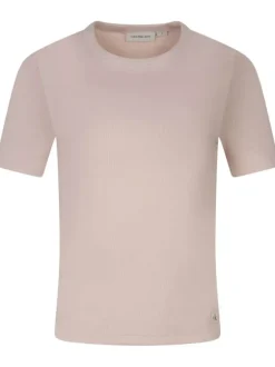 T-shirt en coton rose uni avec une coupe droite et un col rond