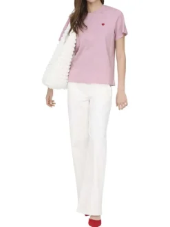T-shirt en coton rose uni avec une coupe droite et un col rond
