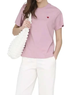T-shirt en coton rose uni avec une coupe droite et un col rond