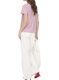 T-shirt en coton rose uni avec une coupe droite et un col rond