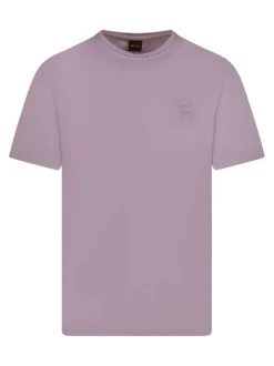 T-shirt en coton rose uni avec une coupe droite et un col rond