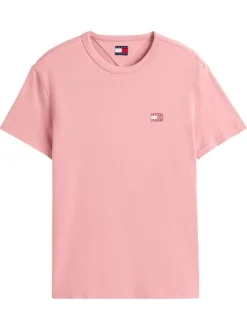 T-shirt en coton rose uni avec une coupe droite et un col rond