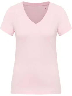 T-shirt en coton rose uni avec une coupe droite et un col V