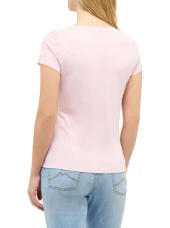 T-shirt en coton rose uni avec une coupe droite et un col V