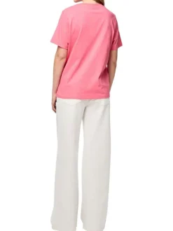 T-shirt en coton rose uni basic à col rond avec une coupe droite