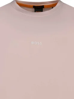 T-shirt en coton rose uni à coupe droite avec col rond et logo blanc imprimé