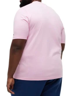 T-shirt en coton rose uni pourvu d'un col rond et de manches courtes