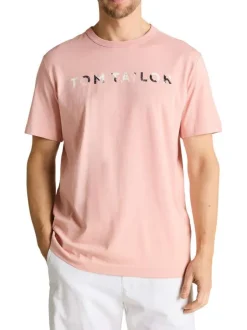 T-shirt en coton rose uni pourvu d'un col rond et d'une coupe droite