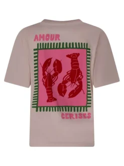 T-shirt en coton rose uni pourvu d'une coupe ample et d'un col rond