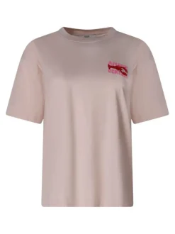 T-shirt en coton rose uni pourvu d'une coupe ample et d'un col rond