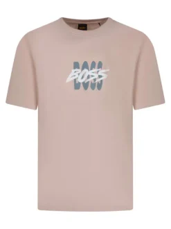 T-shirt en coton rose uni pourvu d'une coupe droite et des manches courtes