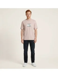 T-shirt en coton rose uni pourvu d'une coupe droite et des manches courtes