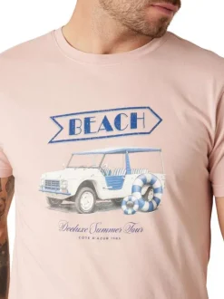 T-shirt en coton rose uni pourvu d'une coupe droite et d'un col rond