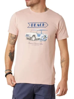 T-shirt en coton rose uni pourvu d'une coupe droite et d'un col rond