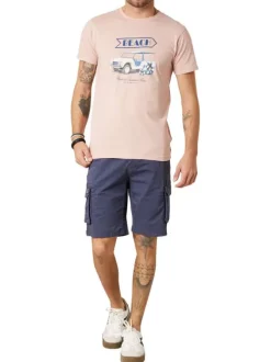 T-shirt en coton rose uni pourvu d'une coupe droite et d'un col rond