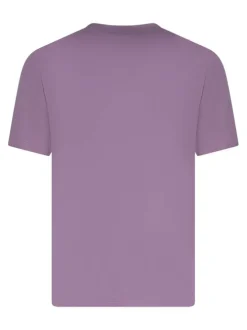 T-shirt en coton rose uni pourvu d'une coupe droite et d'un col rond