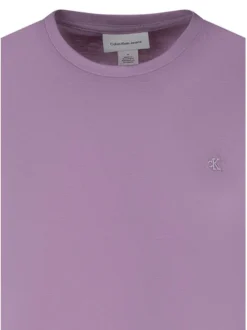 T-shirt en coton rose uni pourvu d'une coupe droite et d'un col rond