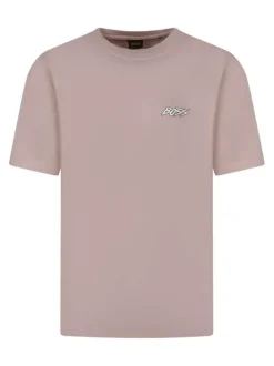 T-shirt en coton rose uni pourvu d'une coupe droite et d'un col rond