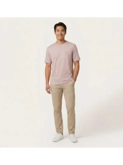 T-shirt en coton rose uni pourvu d'une coupe droite et d'un col rond