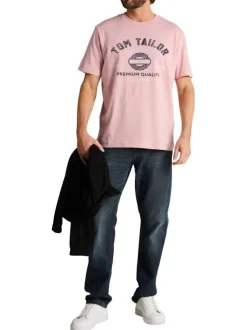 T-shirt en coton rose uni pourvu d'une coupe droite et d'un col rond