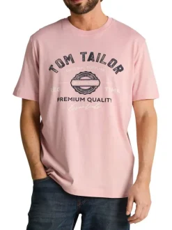 T-shirt en coton rose uni pourvu d'une coupe droite et d'un col rond