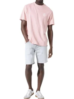 T-shirt en coton rose uni pourvu d'un logo imprimé et d'un col rond