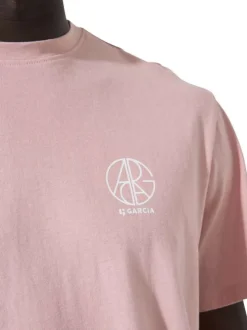 T-shirt en coton rose uni pourvu d'un logo imprimé et d'un col rond