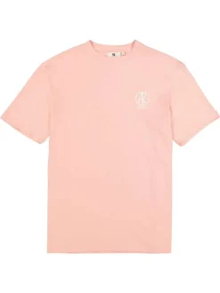 T-shirt en coton rose uni pourvu d'un logo imprimé et d'un col rond