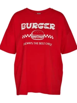 T-shirt en coton rouge avec une coupe oversize un col rond et flocage avant