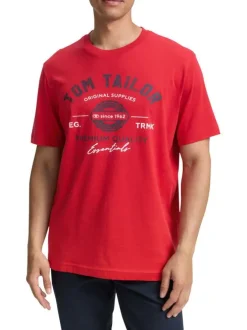 T-shirt en coton rouge avec un imprimé fantaisie et un col rond