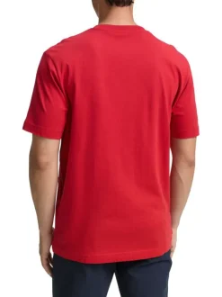 T-shirt en coton rouge avec un imprimé fantaisie et un col rond