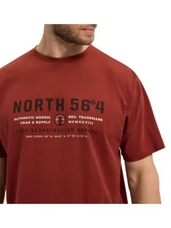 T-shirt en coton rouge brique chiné avec un imprimé et un col rond