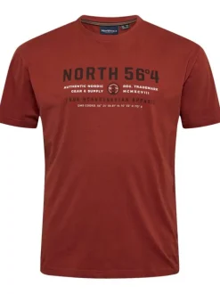 T-shirt en coton rouge brique chiné avec un imprimé et un col rond