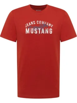 T-shirt en coton rouge à imprimé avec une coupe droite et un col rond