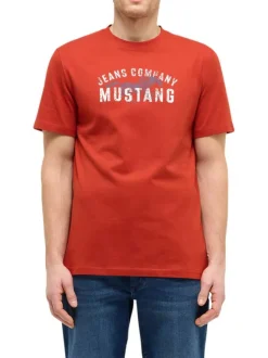 T-shirt en coton rouge à imprimé avec une coupe droite et un col rond