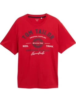 T-shirt en coton rouge imprimé avec une coupe droite et un col rond