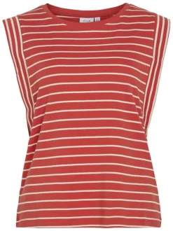 T-shirt en coton rouge rayé avec une coupe droite et un col rond